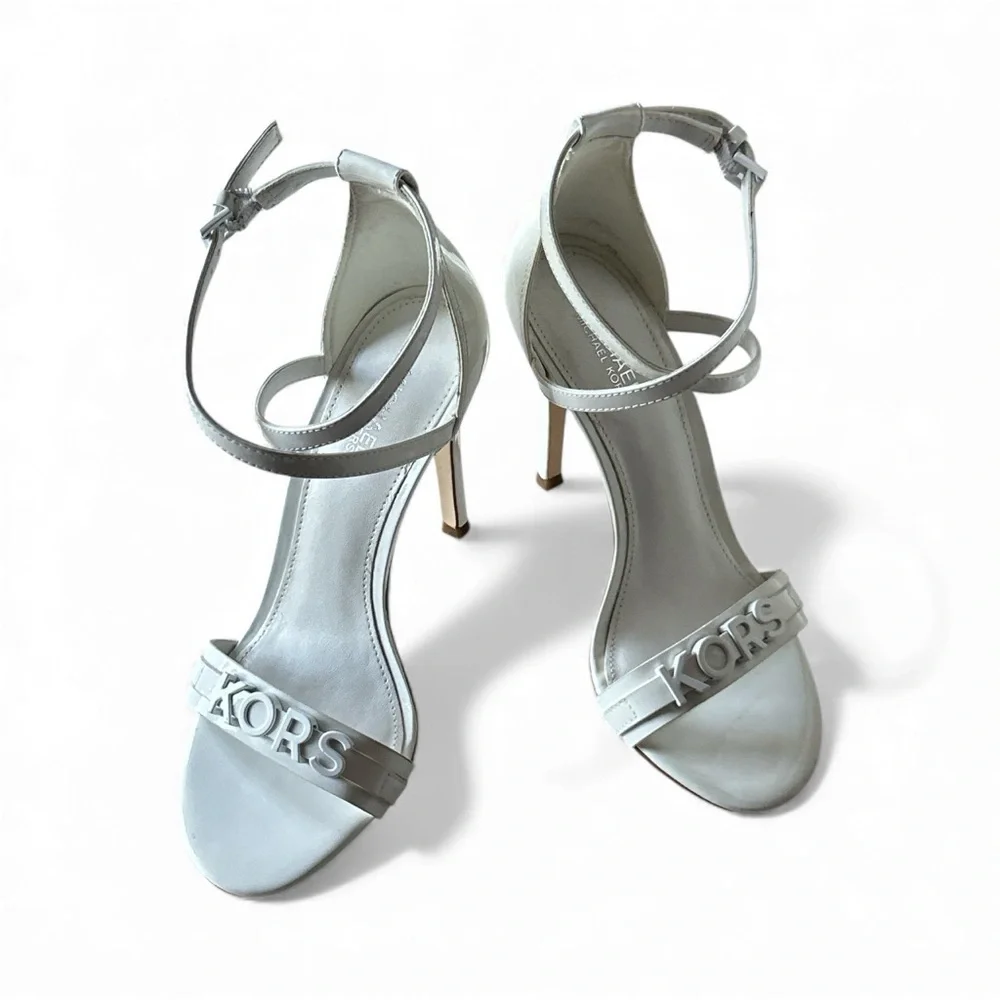 Michael Kors Optic White Leather 4” Strappy Heels Women’s Size 5